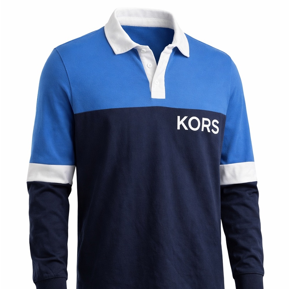 Michael Kors Blue and Black Shirt with White Collar